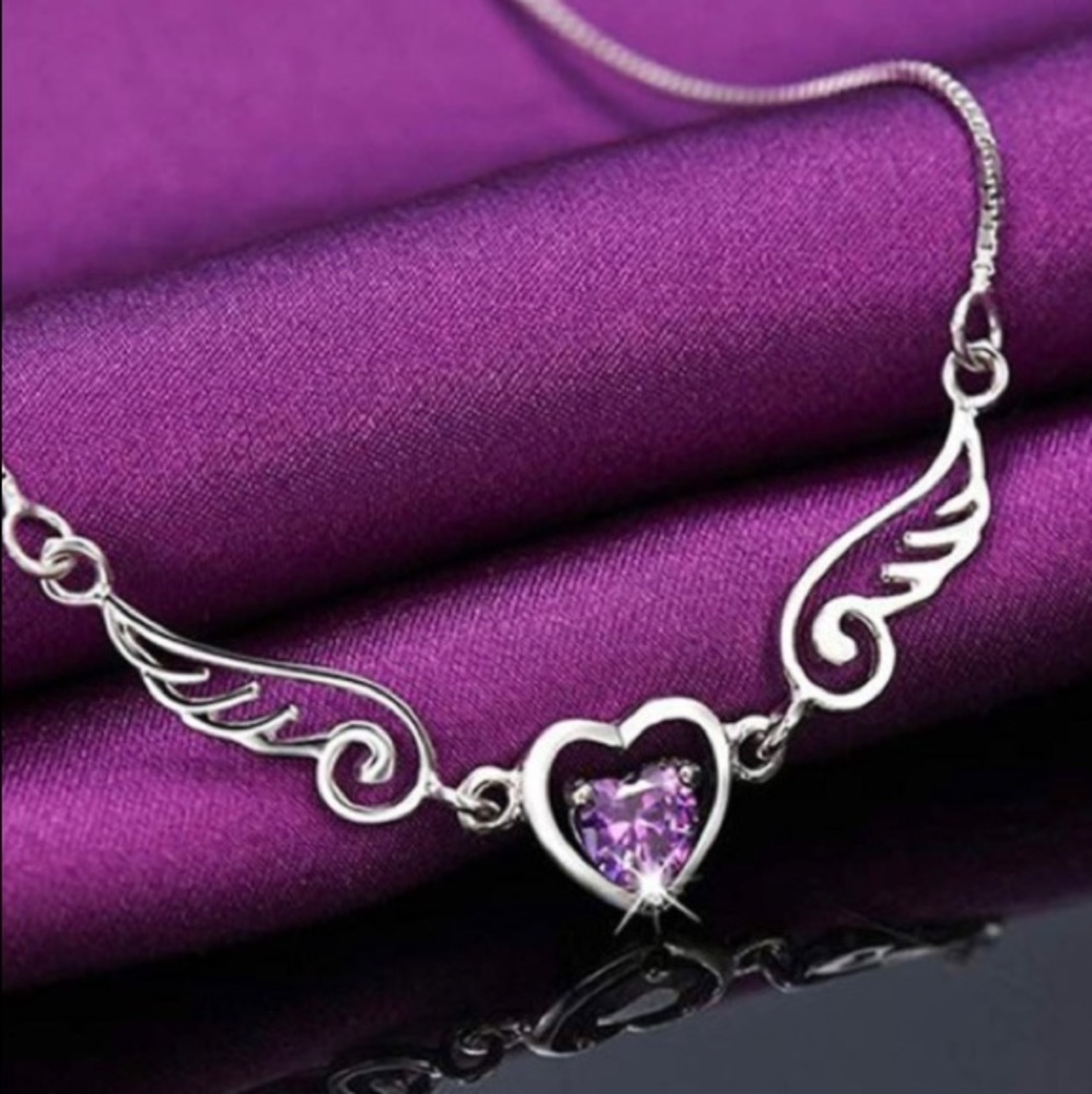 Purple Heart and Angel wing necklace